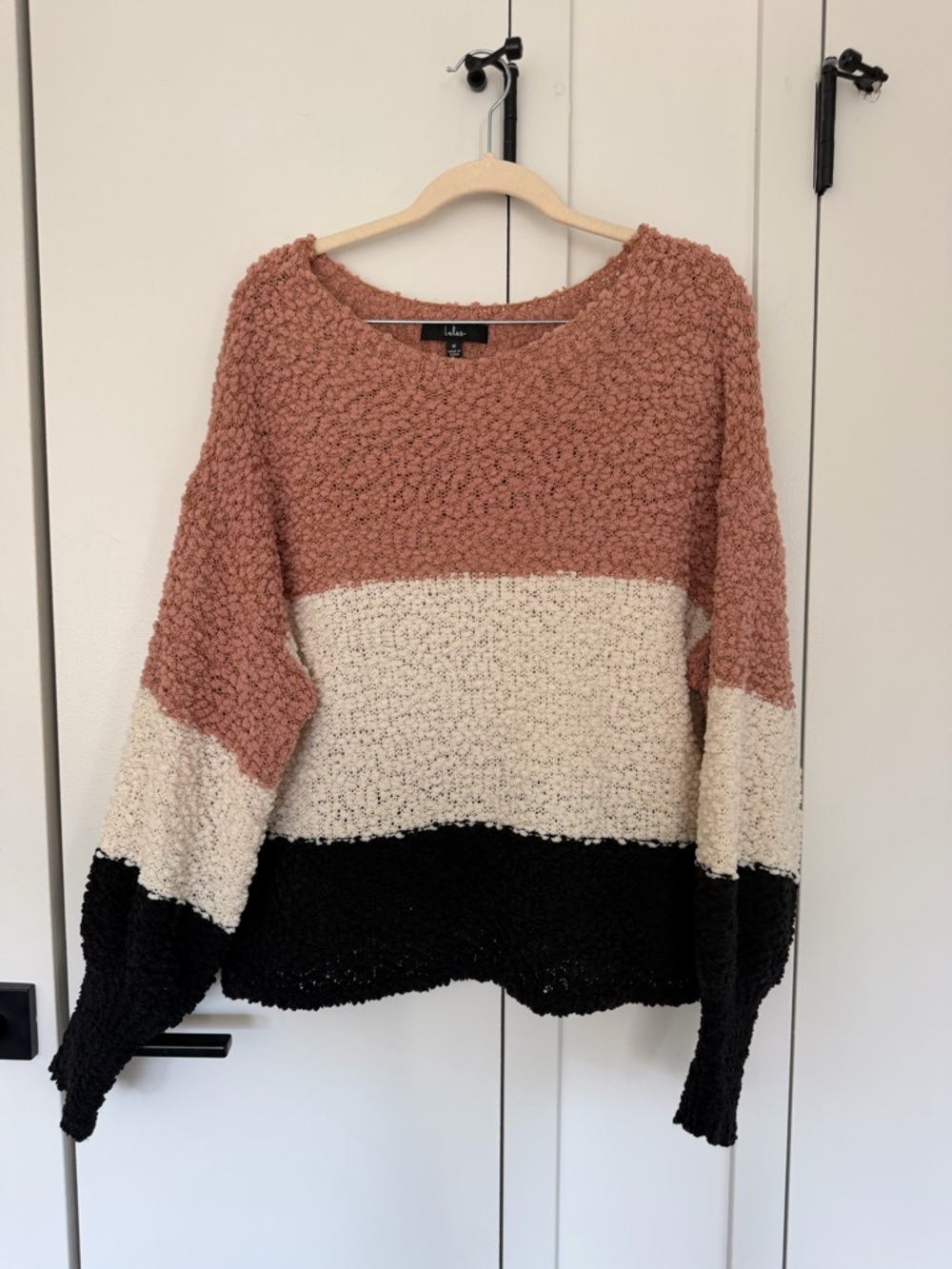 Lulus Cozy Colorblock Popcorn Knit Sweater - Rose, Cream & Black